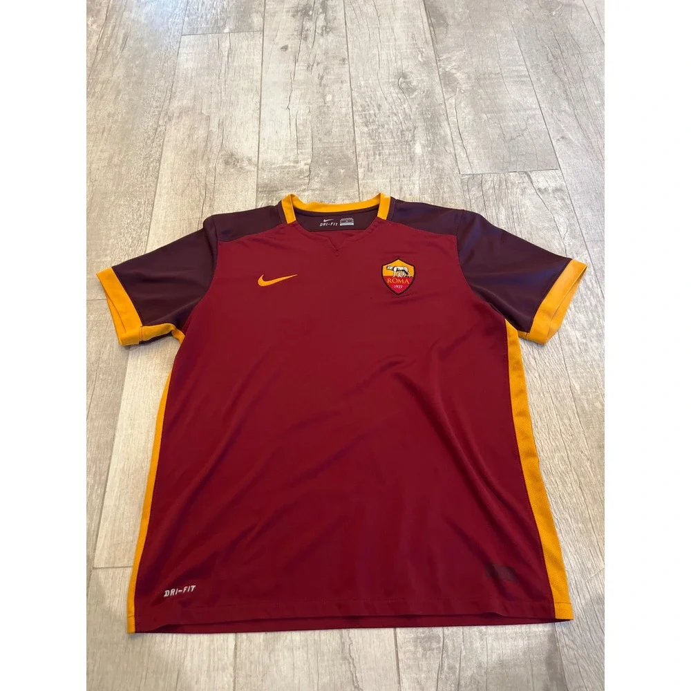 Nike AS Roma Soccer Jersey Mens XL Burgundy Gold‎ Dri-FIT Training Shirt 1927